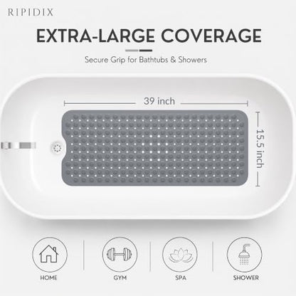 Bathtub Mat Non-Slip – 39" x 15.5" Extra Long Shower Mat with Suction Cups, BPA Free & Machine Washable, Textured Bath Mat for Tub, Ideal for Kids, Seniors & Pregnant Women, Gray - color: Gray