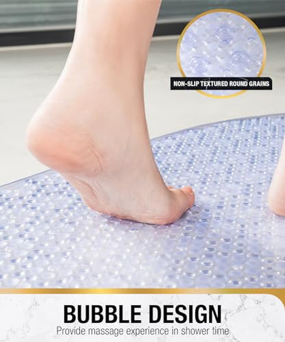HITSLAM Bathtub Mat Non Slip, 27x15 Inch Bubble Oval Bath Tub Mat for Bathroom, Machine Washable Shower Mat with Suction Cups and Drain Holes, Clear - color: Clear, size: 27" x 15" (Oval)
