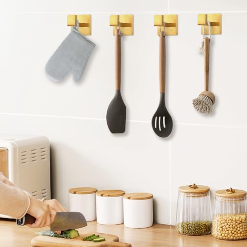 IBosins 4-Pack Towel Hooks Hand Towel Holder Bathroom Robe Hanger Coat Hook | Gold Square Bath Towel Hook Wall Mount Heavy Duty Stainless Steel Hat Hook for Living Room Bedroom Kitchen Closet - color: Gold
