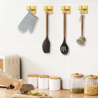 IBosins 4-Pack Towel Hooks Hand Towel Holder Bathroom Robe Hanger Coat Hook | Gold Square Bath Towel Hook Wall Mount Heavy Duty Stainless Steel Hat Hook for Living Room Bedroom Kitchen Closet - color: Gold