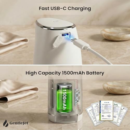 GentleJet Cloudfoam Automatic Foaming Soap Dispenser Touchless Foam Dispenser for Kids & Family, Soft Rich Foam, USB-C Rechargeable, No-Clog Design, IPX5 Waterproof, 320 ml - color: White - Chrom