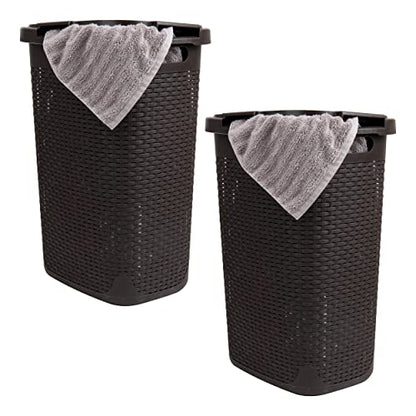 Mind Reader Slim Laundry Hamper with Lid, 60L Tall Clothes Basket, Narrow Tapered Design for Bathrooms, Closets and Laundry Rooms, Plastic, 2 Pack, Brown - color: Brown, size: 2-Pack
