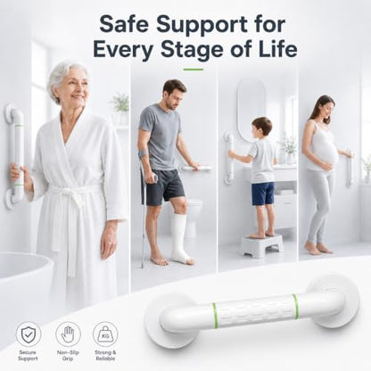 Shower Grab Bars for Seniors, 16-Inch Stainless Steel Safety Handle | handicap grab bar | Heavy-duty support | Glow-in-the-dark ring | wall-mounted grab bar | shower safety rail