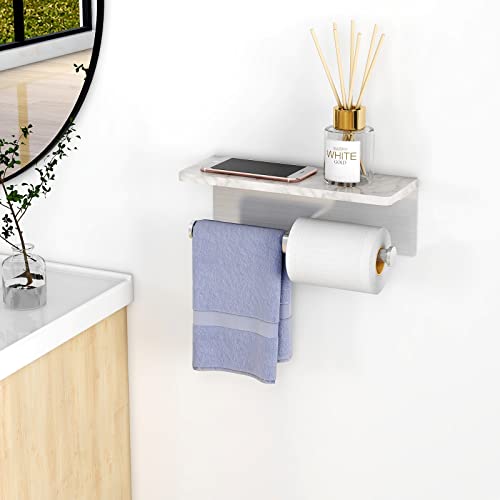 Gypie Toilet Paper Holder with Marble Shelf, Double Brushed Nickel | Stainless Steel Tissue Roll Paper Holder Wall Mount for Bathroom Washroom - color: Brushed Nickel Double