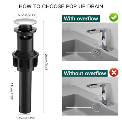 Hoimpro LED Bathroom Faucet, Single Handle Sink Faucets Polished Chrome | Waterfall Widespread Faucet, 3 Colors Light Changing, with Pop-up Drain & cUPC Supply Lines, for Sink Vanity RV Restroom - color: Polished Chrome