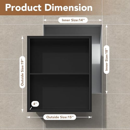 14x18 Recessed Medicine Cabinet, Bathroom Wall Cabinet, 304 Stainless Steel Recessed Wall Niche with 2-Tiers Shelves, Matte Black - color: Matte Black, size: 14'' x 18''