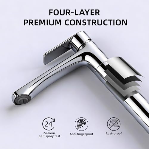BELZ Chrome Bathroom Faucet, Tall Single Hole Vessel Sink Faucet 11.7'' | Lead-free, Anti-peeling PVD Chrome Finish, Modern Single Handle Design with Pop-Up Drain & Hoses for Bathroom RV Sink Vanity - color: Chrome