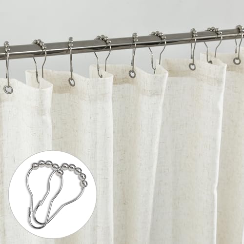 KOUFALL 72 Inch Linen Fabric Shower Curtain for Bathroom, Boho Washable Waterproof Cloth Shower Curtain Set with Hooks, 48x72 Inches Long, Cream Beige - color: Natural, size: 48"W x 72"L (Pack of 1)