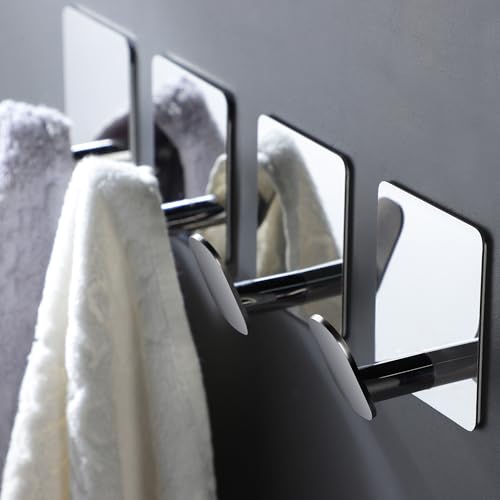 DELITON Towel Hooks for Bathrooms - 4 Pack Wall Hooks for Hanging Heavy Duty Adhesive Command Hooks for Coat Robe, Waterproof Shower Hooks Stainless Steel Mirror, Silver - color: Mirror