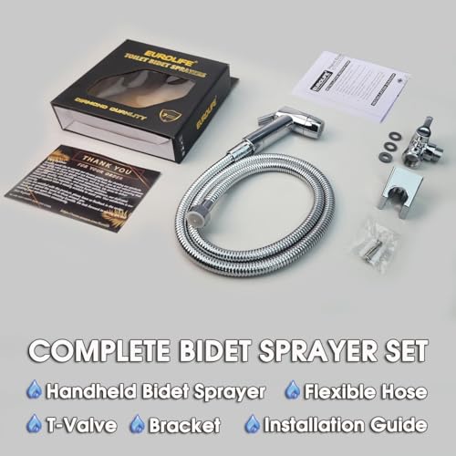 Handheld Bidet Sprayer for Toilet, Lockable Push Button, 2 Spray Modes, High Pressure ABS Bidet Sprayer Set with Hose & T-Valve, Easy Install – Shiny Chrome - color: Shiny Chrome