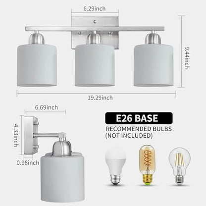Brushed Nickel Bathroom Light Fixture, Anti-Rust Finish 3 Light Vanity Lights for Bathroom, Bath Lights with Milky White Frosted Glass Shades, E26 Socket - color: Nickel & Milky White Glass, size: 3-Light
