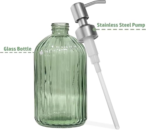 14Oz Green Soap Dispenser Bathroom, 2 Pack, Stainless Steel Pump, Stripe | Clear Glass Hand Soap Dispensers, Refillable Dish Soap Dispenser for Kitchen, Countertop Soap Dispensers - color: Green (2-pack)
