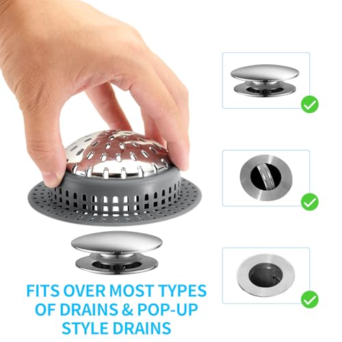 Aluvor Bathtub Drain Hair Catcher Shower Drain Cover Sink Drain Protector | Bathroom Sink & Bathtub Drain Strainer for Pop-Up & Regular Drains, dark gray - size: Large-Dark Gray