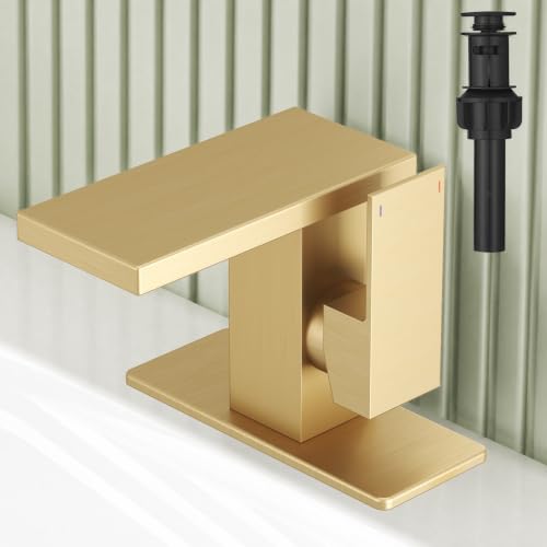 Hoimpro Bathroom Faucet 1 Hole, Single Handle Sink Faucets Brushed Gold | Widespread Vanity Faucet with 6 Inch Deck Plate Pop-up Drain & cUPC Supply Line Stainless Steel, for Vanity RV Restroom - color: Brushed Gold