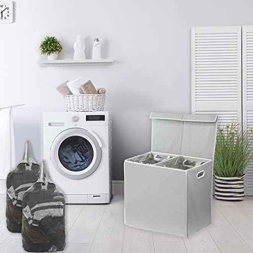 Simple Houseware Double Laundry Hamper with Lid & Removable Bags, Grey | Heavy Duty 600D Polyester, Water-Resistant Surface - color: Grey