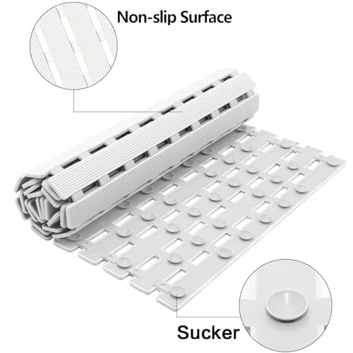 BEMISO Shower Mat Non Slip Bathtub Mat 37.4 x 15.7 Inch | Suction Cups,Drain Holes,Easy Dry,Easy to Cut,Eco-Friendly - color: White, size: 37.4 x 15.7 inches