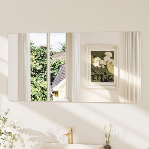 48x24 Frameless Bathroom Mirror, Vanity Bathroom Mirror for Wall Shatterproof Modern Rectangle Mirrors for Bedroom, Living Room, Entryway, Home Gym, Entryway - size: 24"L x 48"W, style: Frameless
