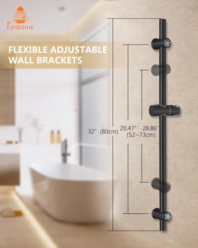 Shower Slide Bar 32-Inch Segmental Sliding Slide bar with Adjustable Handheld Shower Head Holder, Install Distance 20-28 Inch, Screw Wall Mounted for Bathroom Outdoor, Black