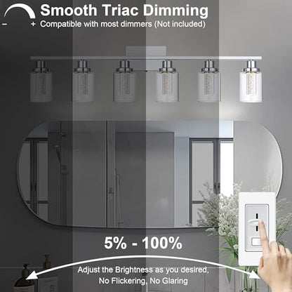 MELUCEE 6-Light LED Bathroom Vanity Light Chrome 5 Color Temperature | Dimmable Modern Vanity Lights Bathroom Light Bar Wall Sconce with Crystal Bubble Clear Glass Shade, Built-In LED Chips - color: Chrome, size: LED-6 Lights