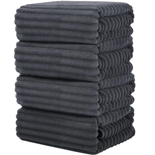 Luxury 4-Piece Quick-Dry Bath Towel Set 27.5X 55 Inches – Ultra Soft Microfiber for Bathroom, Bar, Pool, Gym & Travel – Elegant Twill Design - color: 4darkgrey