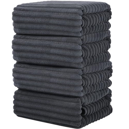 Luxury 4-Piece Quick-Dry Bath Towel Set 27.5X 55 Inches – Ultra Soft Microfiber for Bathroom, Bar, Pool, Gym & Travel – Elegant Twill Design - color: 4darkgrey