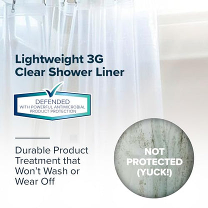 SlipX Solutions Protected Shower Curtain Liner, 3G Lightweight, 70"x72", Clear - color: Clear 3g