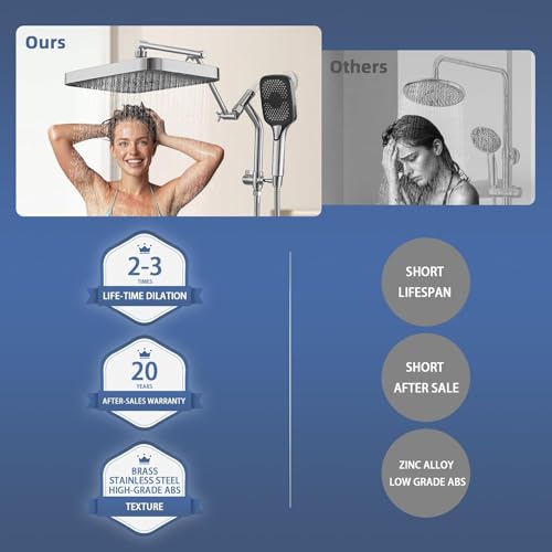 14" High Pressure Rain/Rainfall Shower Heads With Handheld Spray Combo (3+1 Settings & Built-in Power Wash Mode), Double/Dual Shower Head With Handheld - Height/Angle Adjustable(Polished Chrome) - color: Polished Chrome, size: 14 Inch