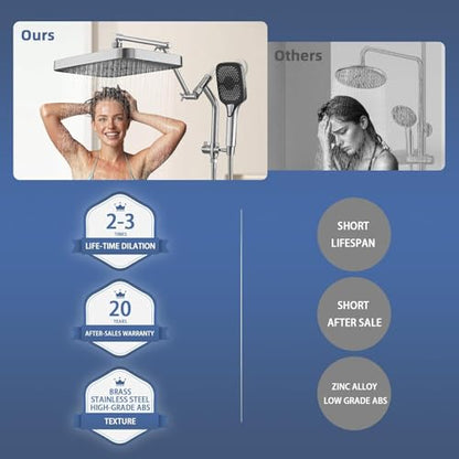 14" High Pressure Rain/Rainfall Shower Heads With Handheld Spray Combo (3+1 Settings & Built-in Power Wash Mode), Double/Dual Shower Head With Handheld - Height/Angle Adjustable(Polished Chrome) - color: Polished Chrome, size: 14 Inch