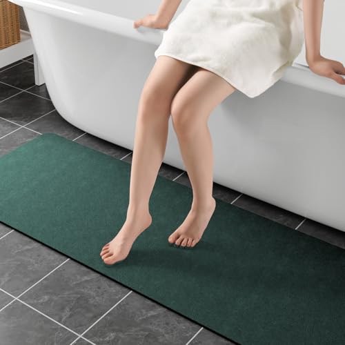 Long Bath Rugs 47x17-Diatomaceous Earth Stone Bath Mats for Bathroom,Green | Quick Dry Absorbing Diatomite Bathroom Rugs Rubber Non Slip Thin Bathroom Mat Fit Under Door, Bath Mats for Bathroom Floors - color: Dark Green, size: 47" x 17" (Rectangular)
