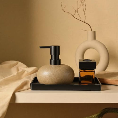 Bathroom Countertop Soap Dispensers Set, 300ml Ceramic Soap Dispenser with Amber Glass Bottle & Black Tray, Brown Ceramic Hand Soap Dispenser for Kitchen and Bathroom Counter - color: Brown