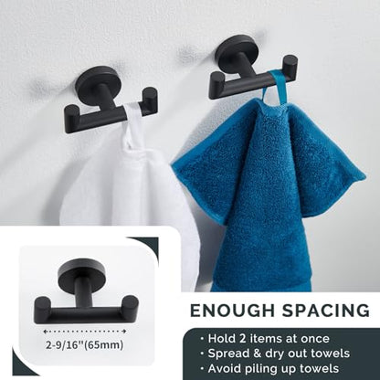 Angle Simple Double Towel Hook Matte Black 2 PCS, SUS304 Stainless Steel Bathroom Robe Hook, Hand Towel Holder for Wall - color: Matte Black, size: 2 Pack