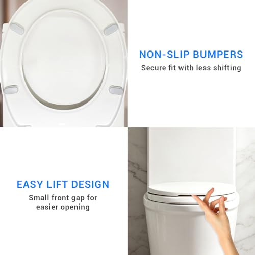 KHE Round Toilet Seat 16.5 Inch, Soft Close, White | Quick Release, Easy Cleaning, Non-Slip Bumpers, Durable PP - size: Round 16.5''