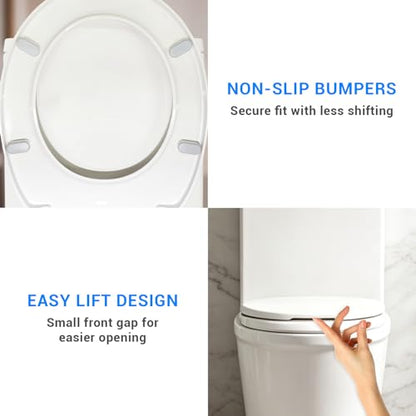KHE Round Toilet Seat 16.5 Inch, Soft Close, White | Quick Release, Easy Cleaning, Non-Slip Bumpers, Durable PP - size: Round 16.5''