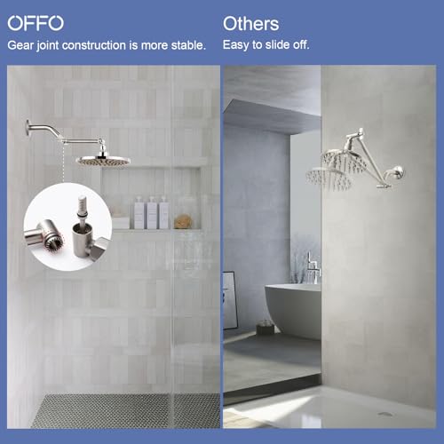 OFFO Shower Head Extension Arm, 6 in Shower Extension Arm with Locking Nut, Adjustable Shower Extender, G1/2 Connector for Fixed Shower Head & Handheld Showerhead, Brushed Nickel - color: Brushed Nickel, style: 6 in