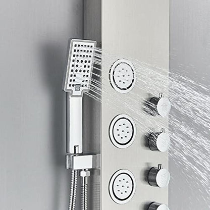 LED Light Shower Panel Tower Rainfall Waterfall Shower Head with Massager Jets Body System Jet Black B (Color : Brushed Nickel D) - color: Brushed Nickel D