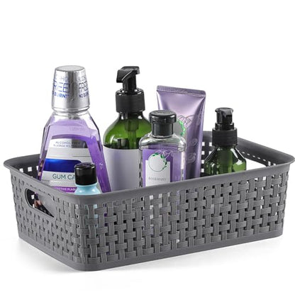 NETANY Plastic Storage Baskets - 8 Pack, Gray, Durable, Easy to Use, Flexible, Multi-Purpose, Ideal for Closets, Cabinets, Shelves, Countertops - color: Gray
