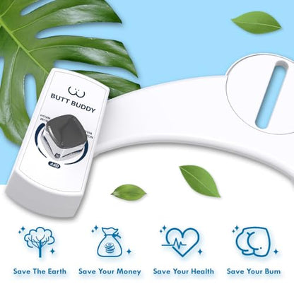 Butt Buddy - Bidet Toilet Seat Attachment & Fresh Water Sprayer (Easy to Install, Universal Fit, No Plumbing or Electricity Required | Self-Cleaning Nozzle, Adjustable Pressure Control, USA Stock)