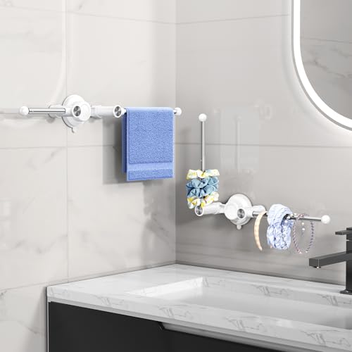 Towel Holder with Suction Cup & Double Aluminum Rod,Adjustable Length Angle Towel Rack,Sturdy and Reusable Wall Mounted Towel Bar for Bathroom,Kitchen,Porch -Double Rods（1 Pack） - size: Double- Rods