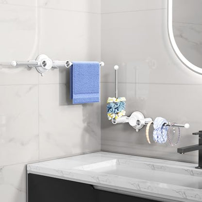 Towel Holder with Suction Cup & Double Aluminum Rod,Adjustable Length Angle Towel Rack,Sturdy and Reusable Wall Mounted Towel Bar for Bathroom,Kitchen,Porch -Double Rods（1 Pack） - size: Double- Rods