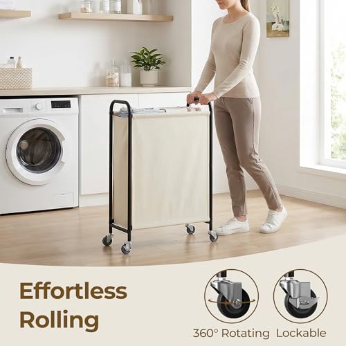 GRANNY SAYS Laundry Hamper, Slim Basket with Wheels and Handles, Beige, 80L - color: Beige, size: 80L