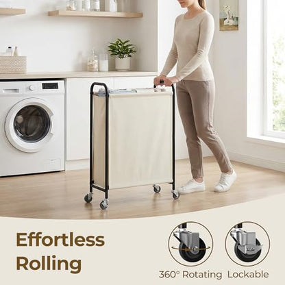 GRANNY SAYS Laundry Hamper, Slim Basket with Wheels and Handles, Beige, 80L - color: Beige, size: 80L