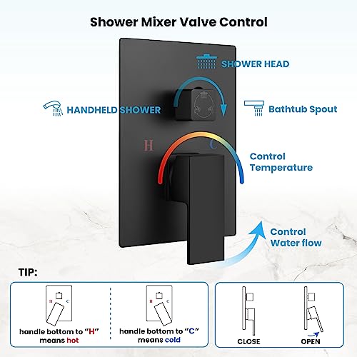gotonovo Tub Shower Faucet Set with Valve Kit 10’’ Head,Matte Black | Shower System with Tub Spout,SUS304 Rain Head with Handheld Sprayer,Swivel Spout,All Metal,Rough-In Valve Trim Kit,Wall Mount - color: Black, size: 10’’ Head