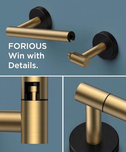 FORIOUS Commercial Toilet Paper Holder Wall Mount Bathroom Tissue Holder | Gold & Black | SUS304 Stainless Steel Rustproof | Double Post Pivoting Toilet Paper Roll Holder | Screw-In | Round Base - color: Brushed Gold & Matte Black