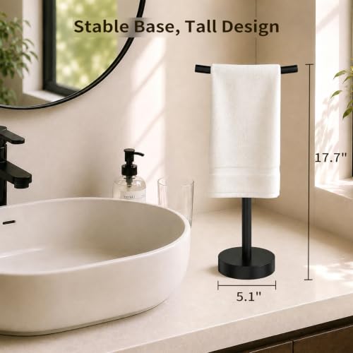 Hand Towel Holder Stand with Weighted Base Matte Black, 17.7" Height | Stainless Steel,Bathroom & Kitchen, Freestanding T-Shape Towel Rack - size: 17.7" Height