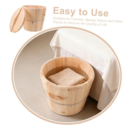 Wooden Towel Warmer Bucket with Lid 25x25x25cm Large Capacity Heated Towel Steamer Barrel for Bathroom Sauna Spa Home Use