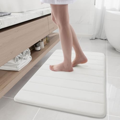 Buganda Memory Foam Bath Mat 35.4 x 24, Ultra Soft Absorbent Bathroom Rugs | Ivory, Machine Washable Quick Dry Bath Mats for Bathroom Floor, Shower and Tub, Home Decor Accessories - color: Ivory, size: 35.4" X 24"