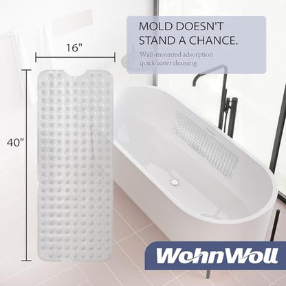 Non-Slip Bath Tub Mat, Extra Large 40x16 Inch Shower Mat with Suction Cups & Drain Holes, Quick Dry Soft Mat for Bathroom Floor Safety, Bubble Style, Clear - color: Clear