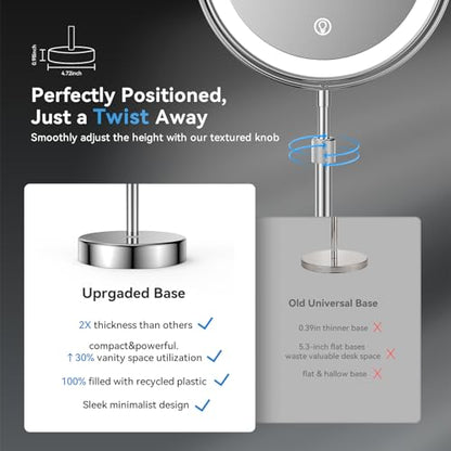 Nicesail LED 7X Make up Mirror, 8 Inch, 4000 mAh Rechargeable Chrome Finish | Mirror with Light of 3 Colors, Brightness Adjustable, Height Adjustable, Double Sided (8 Inch, 7X), Magnifying Lighted Makeup - color: Chrome-7x