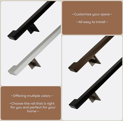 Urban Contemporary Aluminum Complete Handrail Grab Bar Set, Brackets Included, Powder Coated Finish (Black, 12 Foot Handrail) - color: Black, size: 12 Foot Handrail