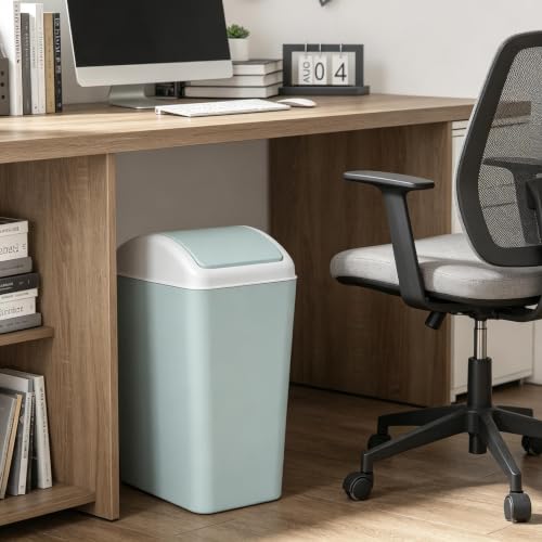 4.5 Gallon Plastic Trash Can with Lid, Swing Top Garbage Bin, Blue | Small Slim Swing Lid Trash Bin - color: Blue